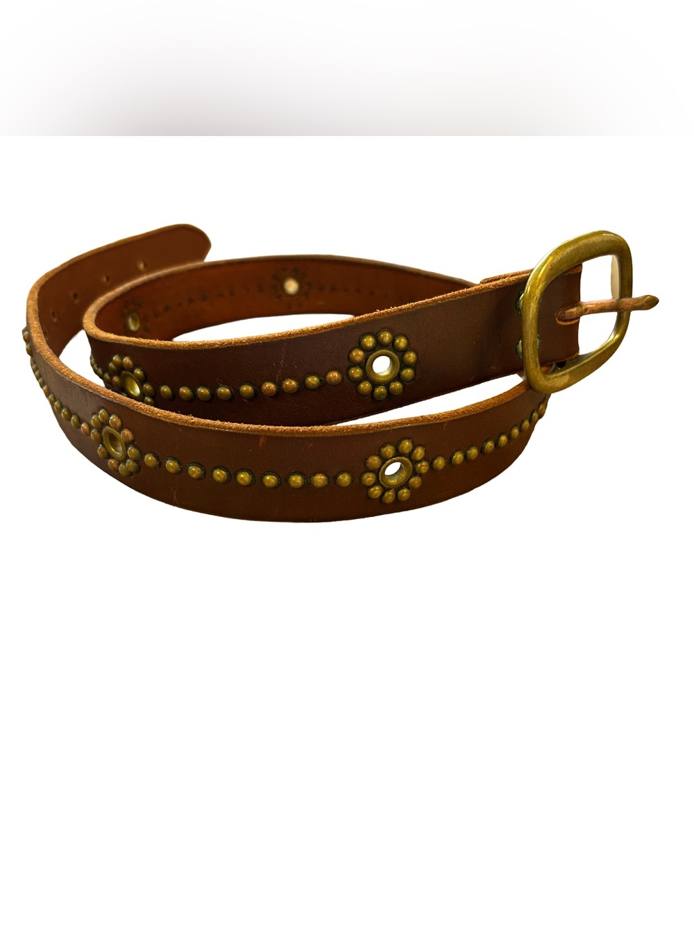 Vintage Jeff Gallea Studded Leather Belt Brown Brass Western Boho Medium